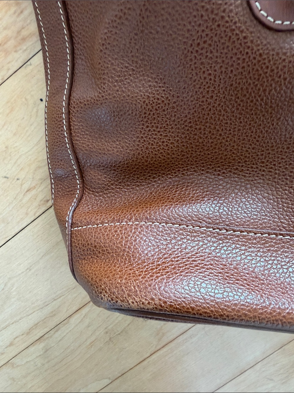 Longchamp Cognac Pebbled Leather Tote with Front Zip - Picture 3 of 7